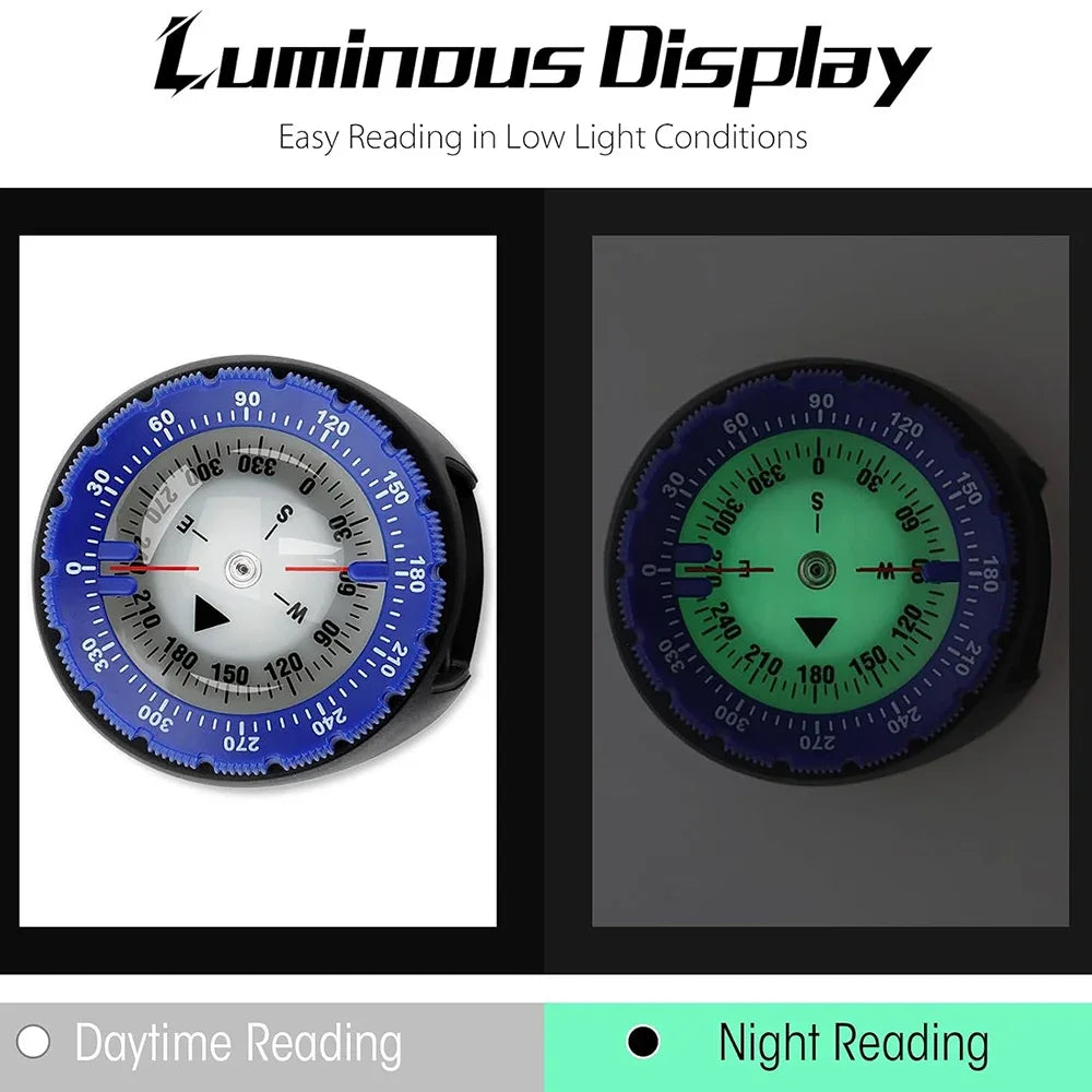 Dykkompass 50m Vattentät Navigeringskompass med Lysande Urtavla
