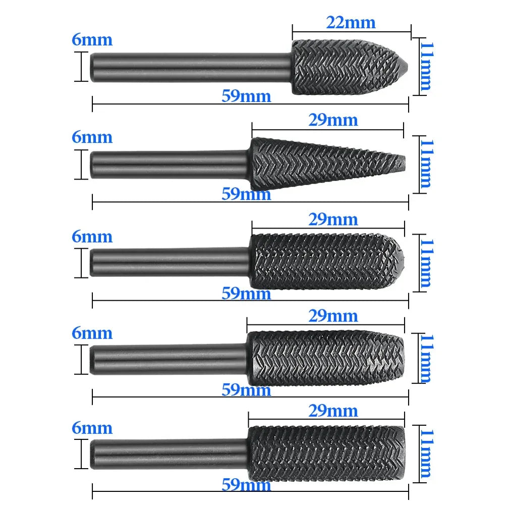 5-delars Roterande Raspfilsset Stål 6mm Skaft - DAZZLEEX Dubbelskärare för Metall & Trä