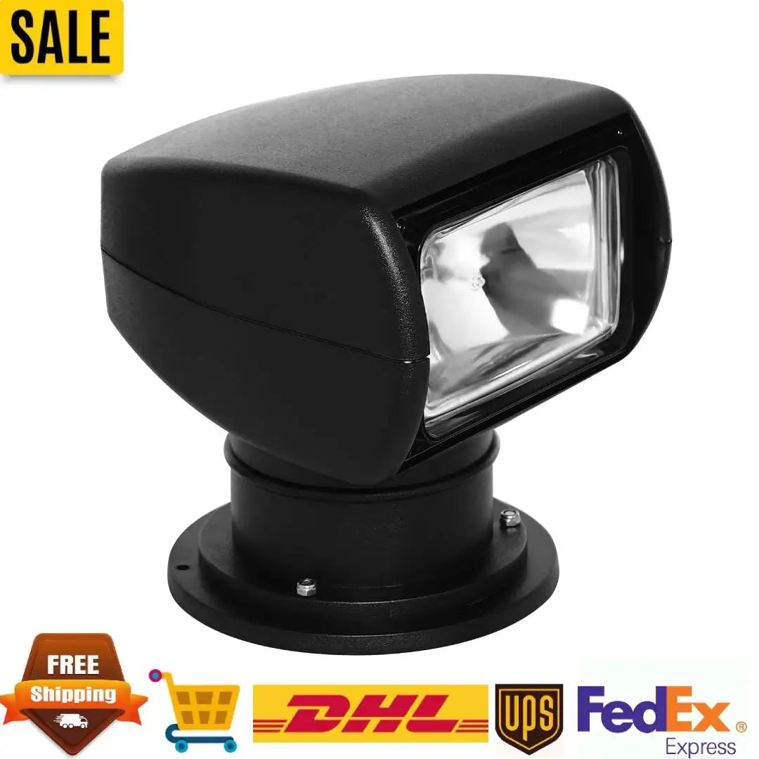 100W 12V Boat Spotlight 355° Rotation 2624ft Lighting Remote Control Searchlight IP66 Waterproof ABS Halogen Light for Marine