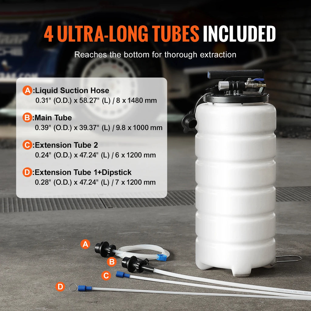 Oljesug, manuell/tryckluftsdriven, 6.5L/15L med Sugslang