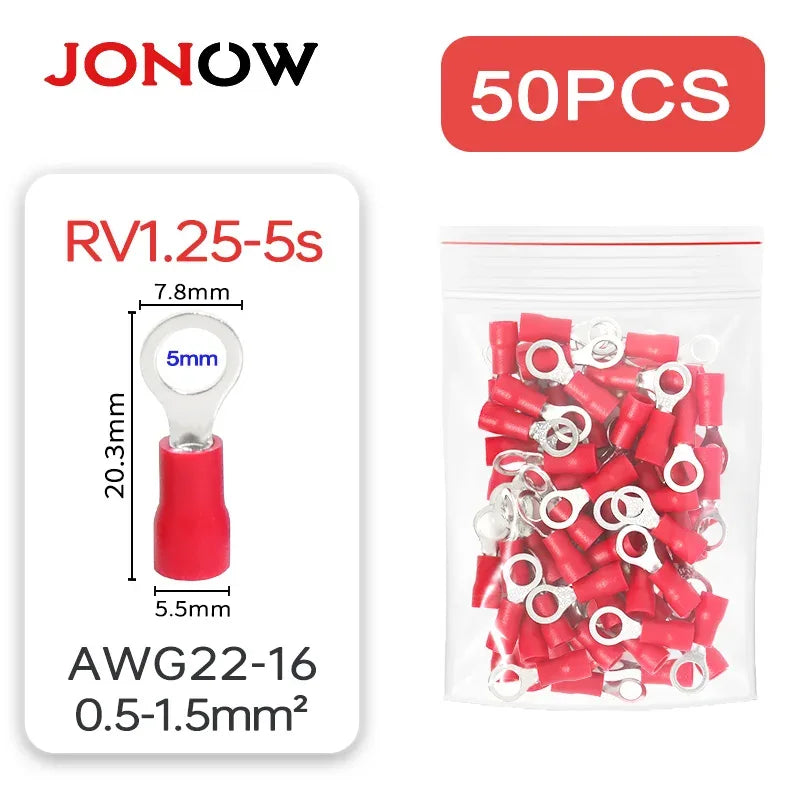50-Pack Ringkabelskor M4/M5/M6 - Isolerade Kabelkontakter för Elektriska Installationer RV1.25-5s-50PCS