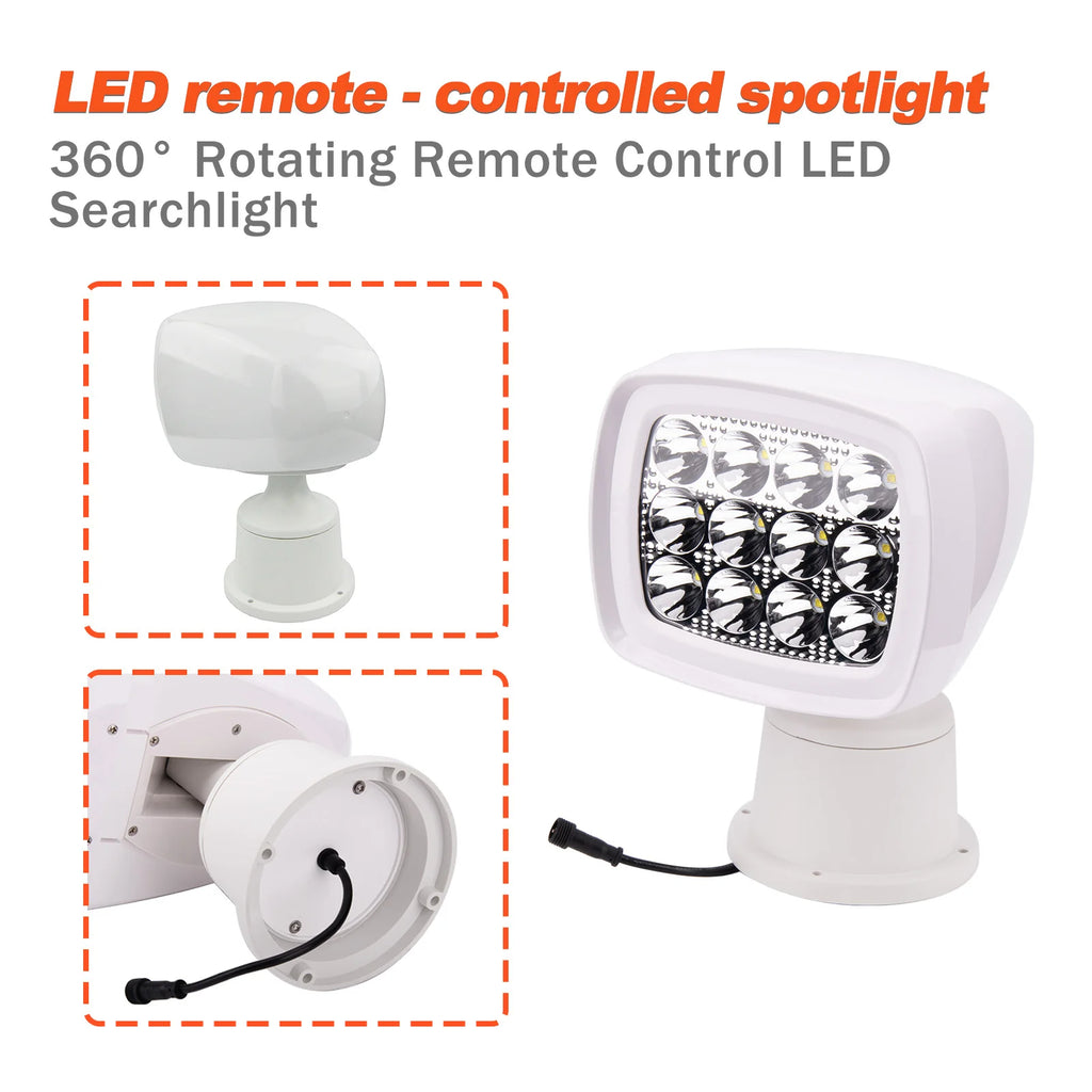 Wireless LED Remote Control Marine Searchlight 10-30V 60W 1600LM IP65 Boat Spotlight with RF Remote