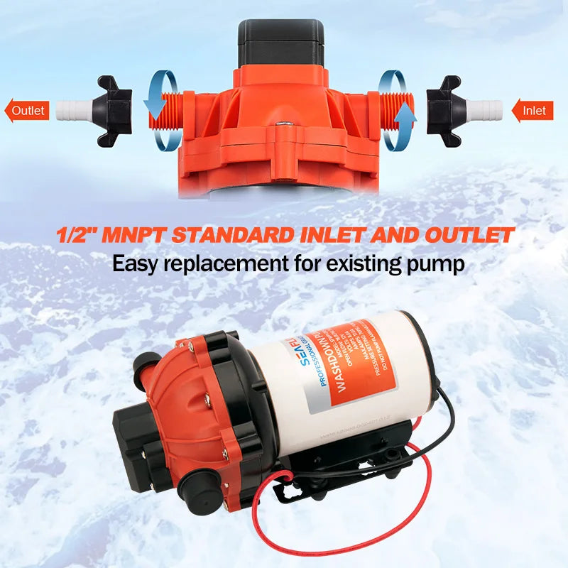 12V 3GPM 45PSI Självprimande Vattentryckspump med Inbyggd Tryckbrytare | On-Demand RV Marin Färskvattenspump
