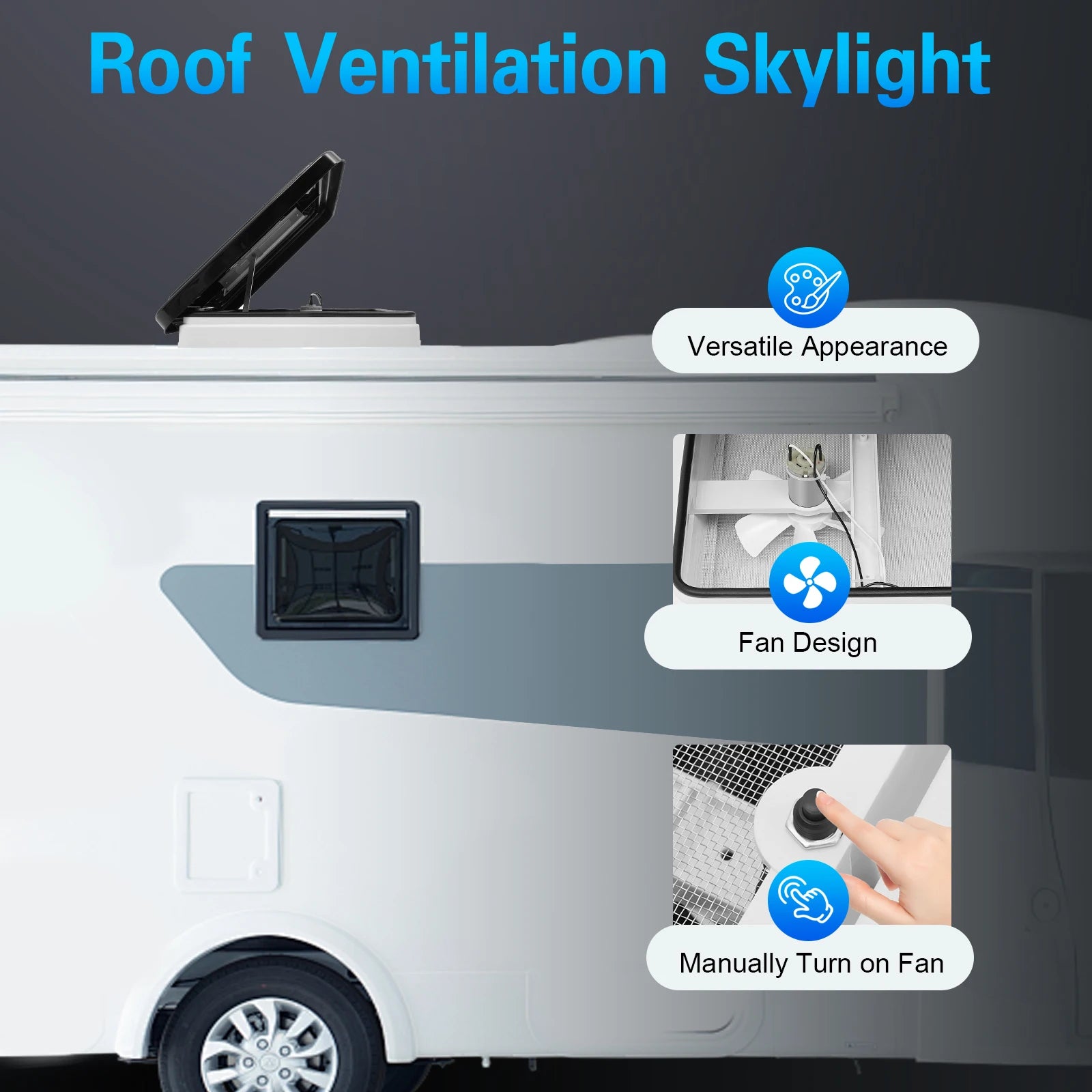 14 inches Caravan Ventilation Skylight| Universal RV Fan Vent Camper Exhaust Fan w/ Screen Window
