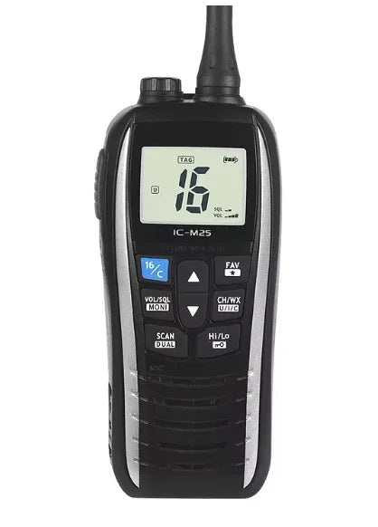 IC-M25 Marin VHF Radio - Vattentät IPX7 Handhållen Walkie Talkie Svart