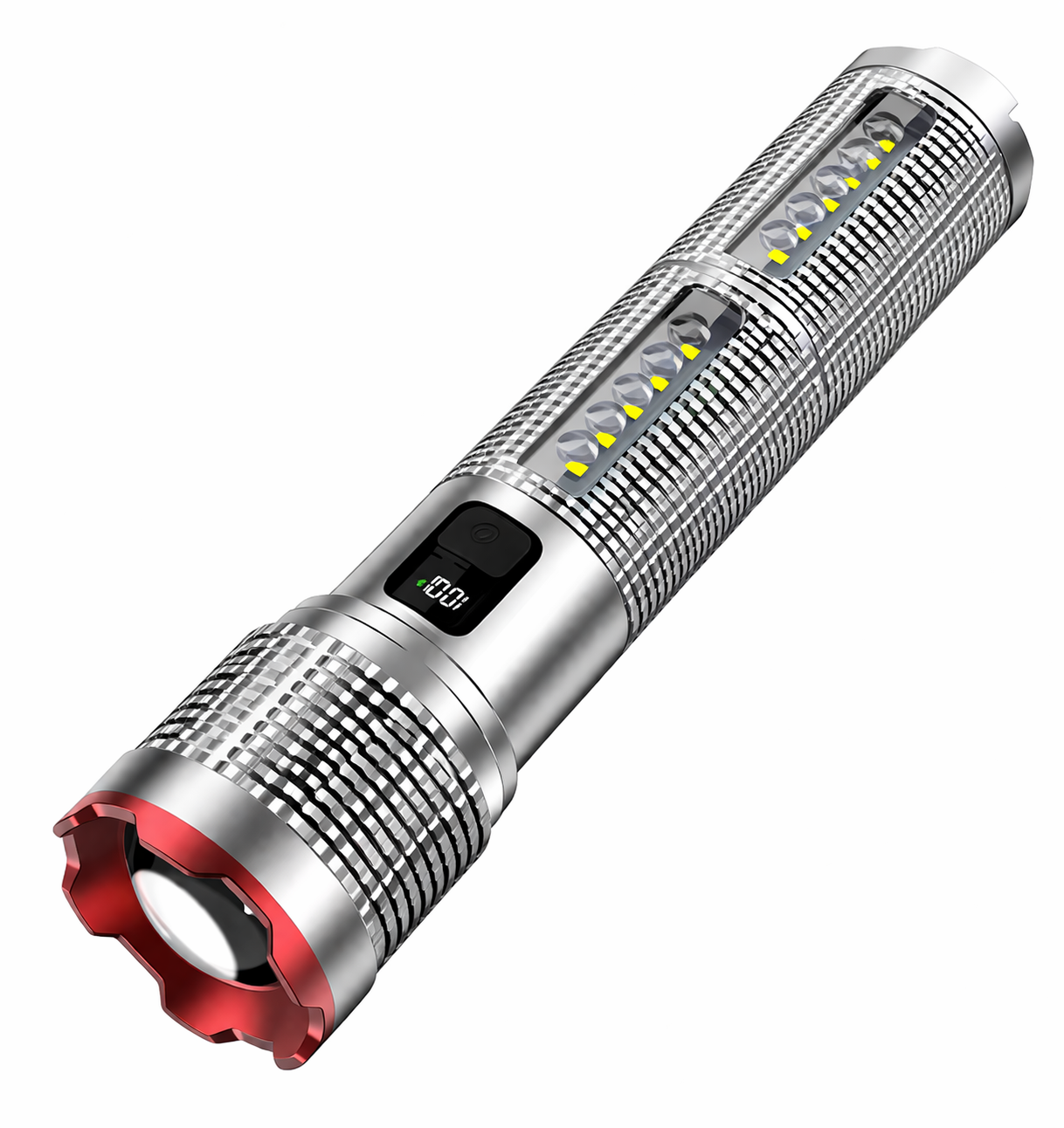 Kraftfull Uppladdningsbar LED-ficklampa med Sidoljus, Zoomfunktion & IPX6 Vattentäthet – 5 Ljuslägen