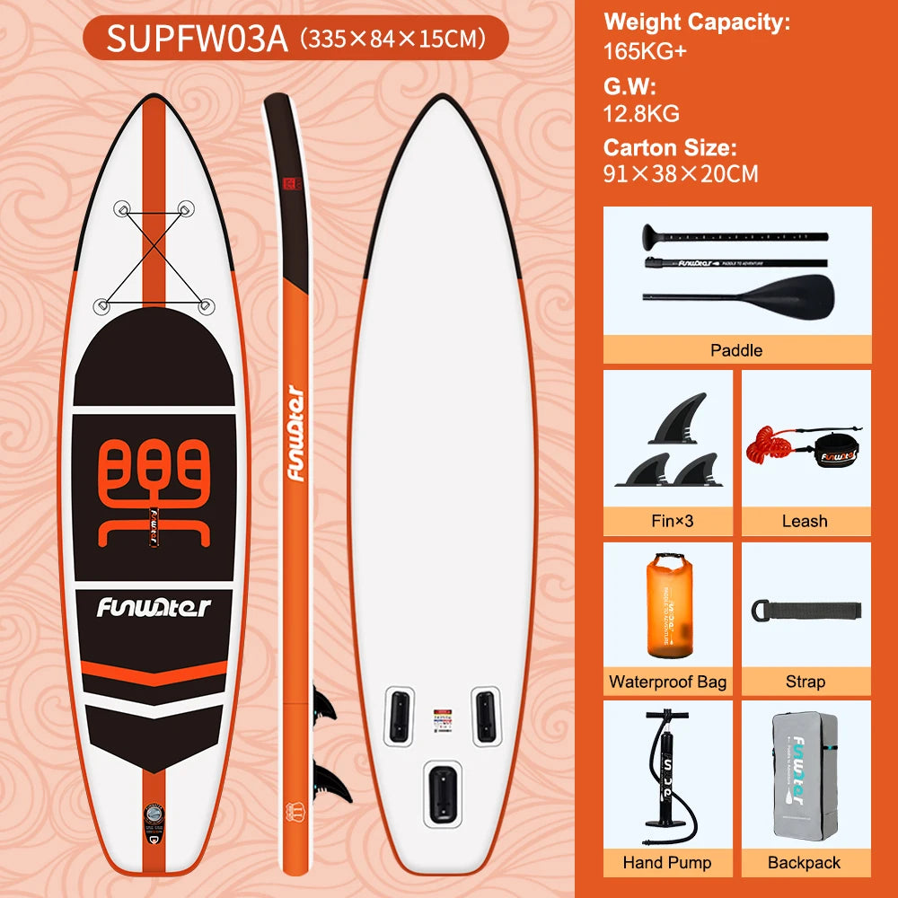 Funwater 11' Uppblåsbar Stand Up Paddleboard 335cm - Orange Sport Design