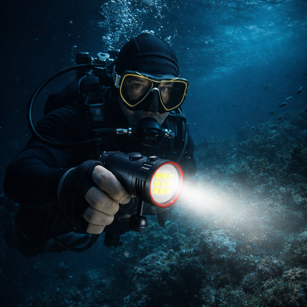 LetonPower Sealion Dyklampa 22800 Lumen – Uppladdningsbar Undervattenslampa 100m Vattentät