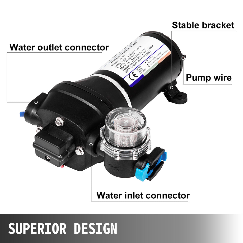 VEVOR 12V Membranvattenpump - Högpresterande Automatisk Pump