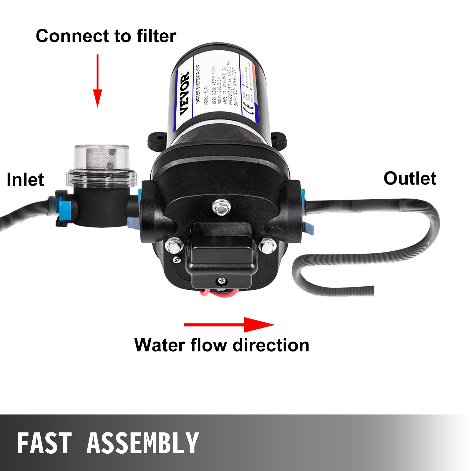 VEVOR 12V Membranvattenpump - Högpresterande Automatisk Pump
