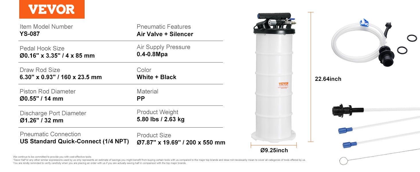 Oljesug, manuell/tryckluftsdriven, 6.5L/15L med Sugslang