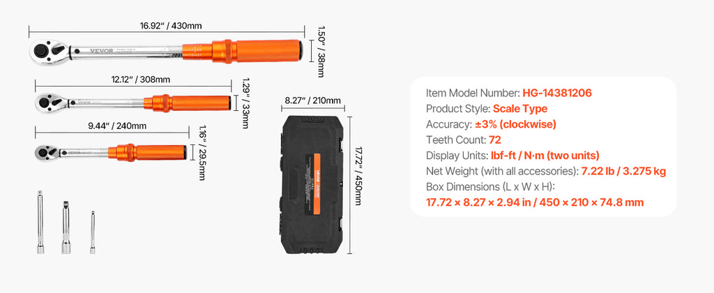 Professionell Momentnyckel Set – Dubbelriktad Justerbar Momentnyckel med Dubbla Skalor