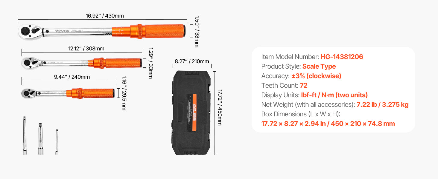 Professionell Momentnyckel Set – Dubbelriktad Justerbar Momentnyckel med Dubbla Skalor