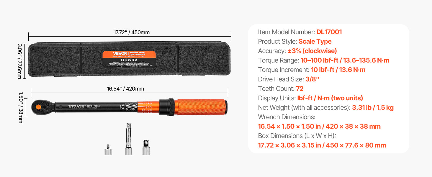Professionell Momentnyckel Set – Dubbelriktad Justerbar Momentnyckel med Dubbla Skalor
