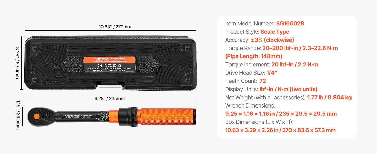 Professionell Momentnyckel Set – Dubbelriktad Justerbar Momentnyckel med Dubbla Skalor