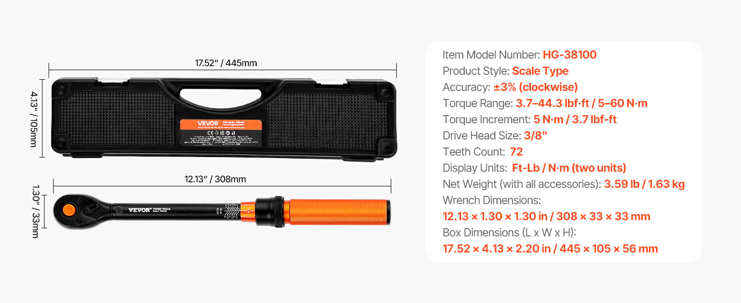Professionell Momentnyckel Set – Dubbelriktad Justerbar Momentnyckel med Dubbla Skalor