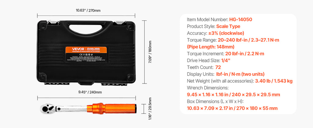 Professionell Momentnyckel Set – Dubbelriktad Justerbar Momentnyckel med Dubbla Skalor
