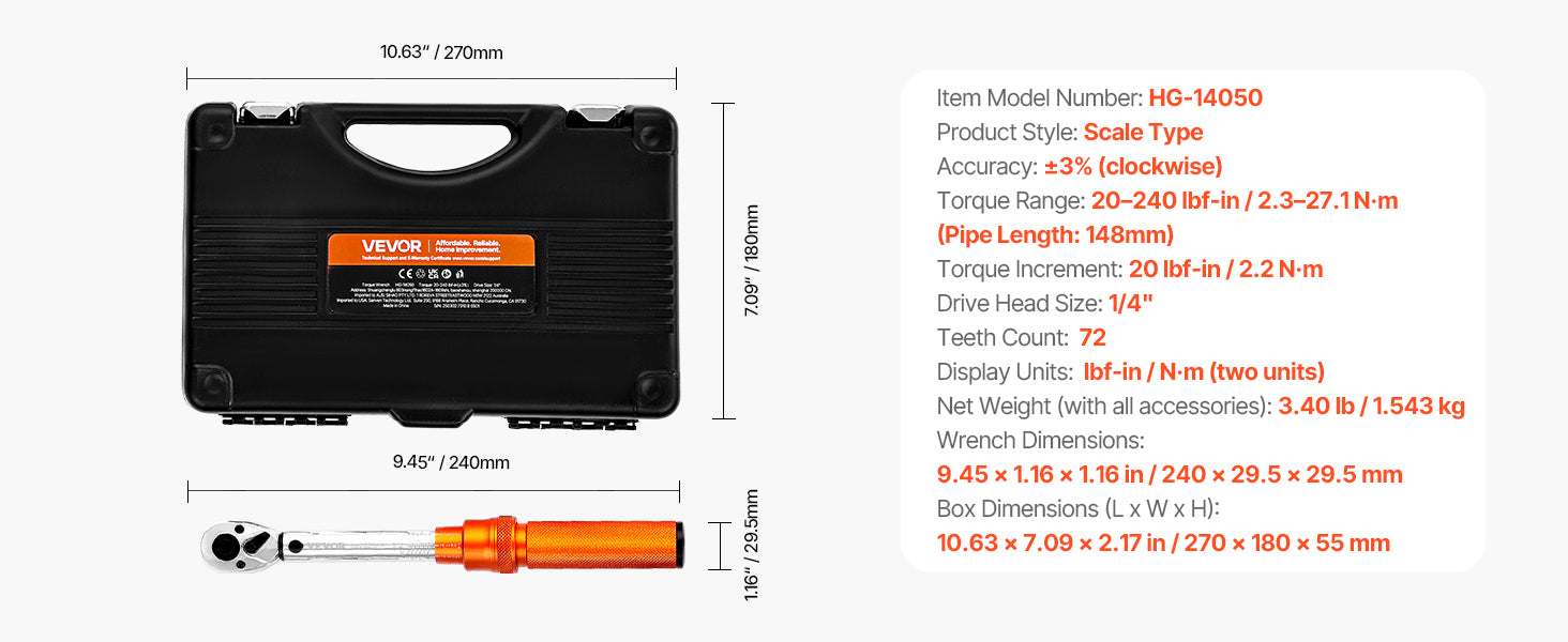 Professionell Momentnyckel Set – Dubbelriktad Justerbar Momentnyckel med Dubbla Skalor
