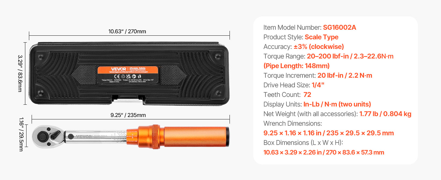 Professionell Momentnyckel Set – Dubbelriktad Justerbar Momentnyckel med Dubbla Skalor