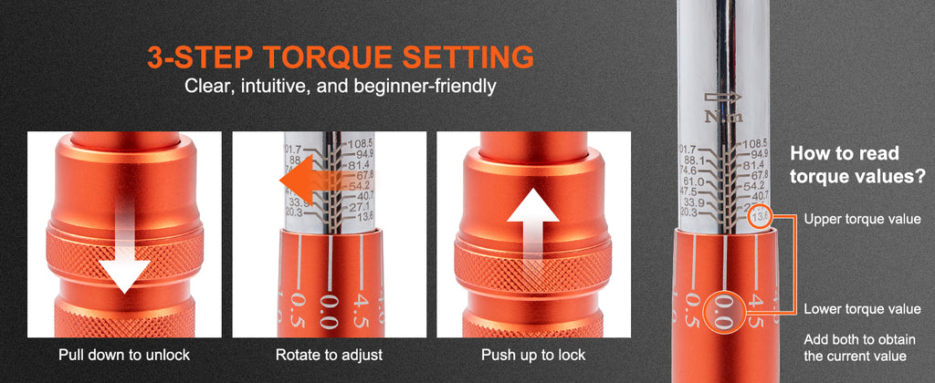 Professionell Momentnyckel Set – Dubbelriktad Justerbar Momentnyckel med Dubbla Skalor